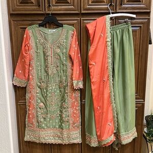 Coral & Sage Kurta set with pants and Dupatta